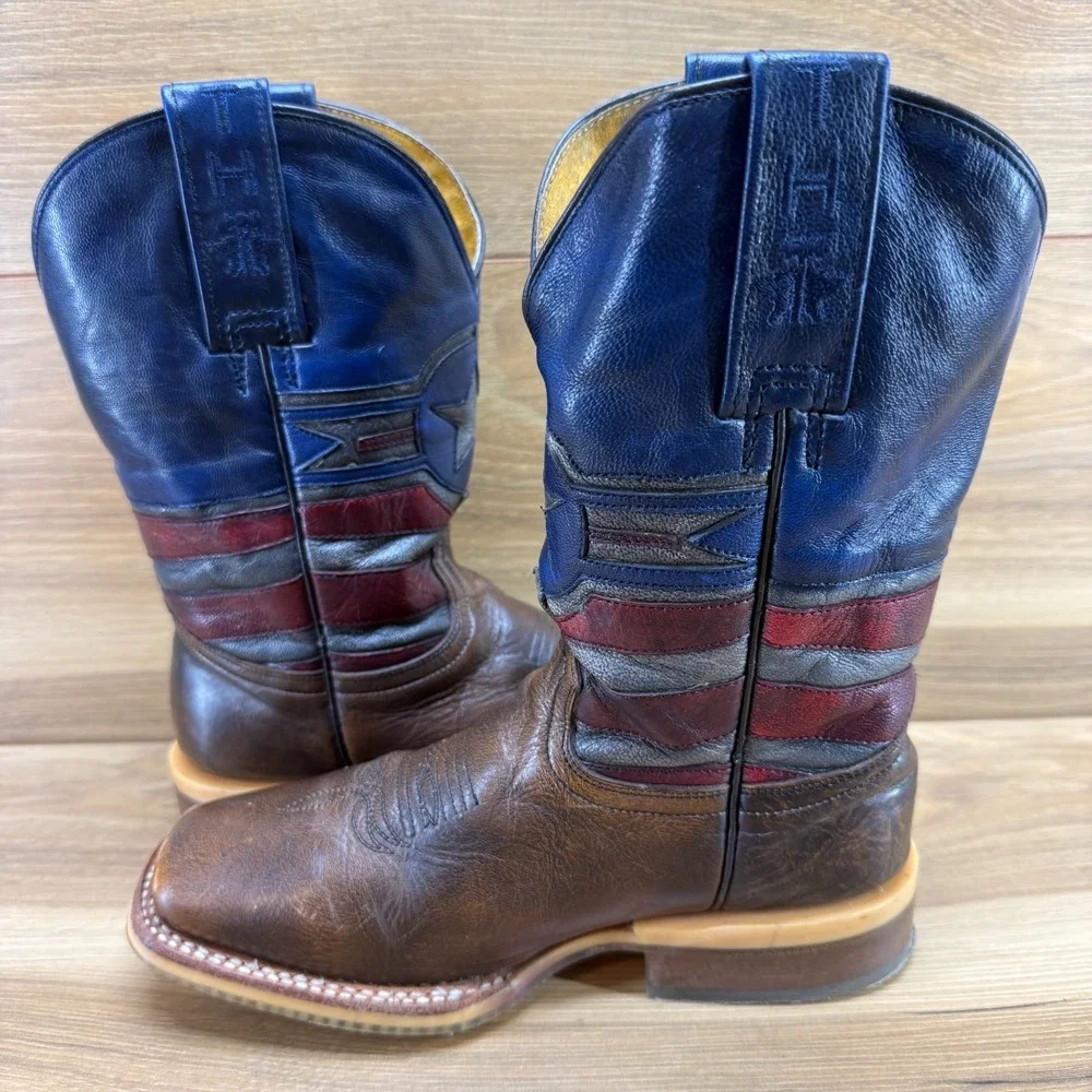 TIN HAUL Justice America Patriotic Boys Size 2 Square Toe Western Boot Rodeo